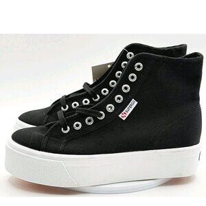 Superga 2708 Hi Top Black White Platform Canvas Sneakers Womens Size 5
